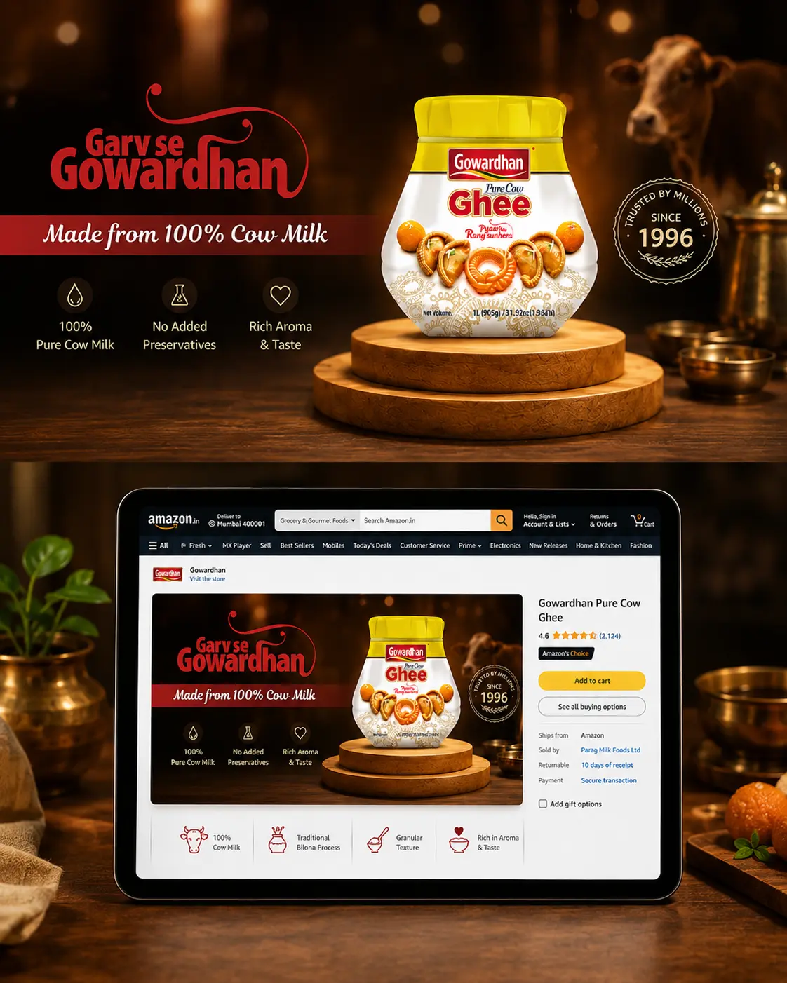 Gowardhan Ghee Amazon listing design